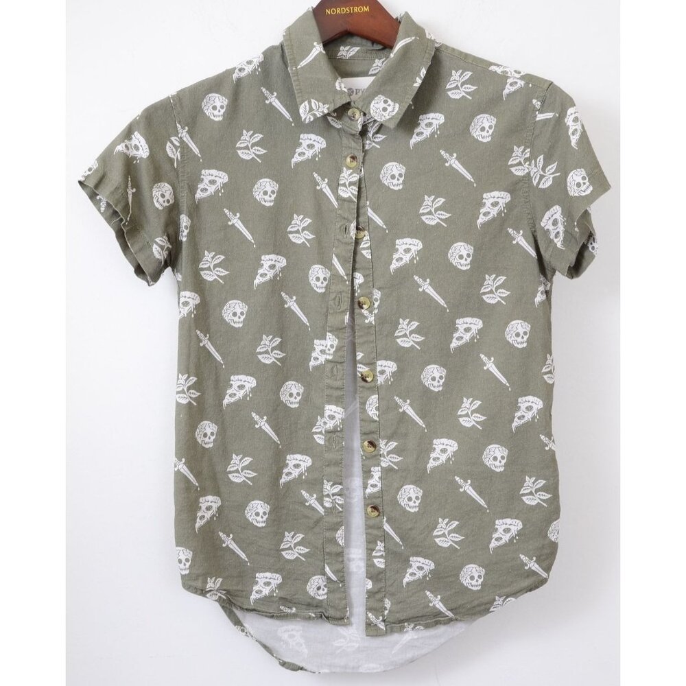 Pyknic Pizza Slayer 100% Cotton Collared Button Up Kids Boys Shirt Size 8